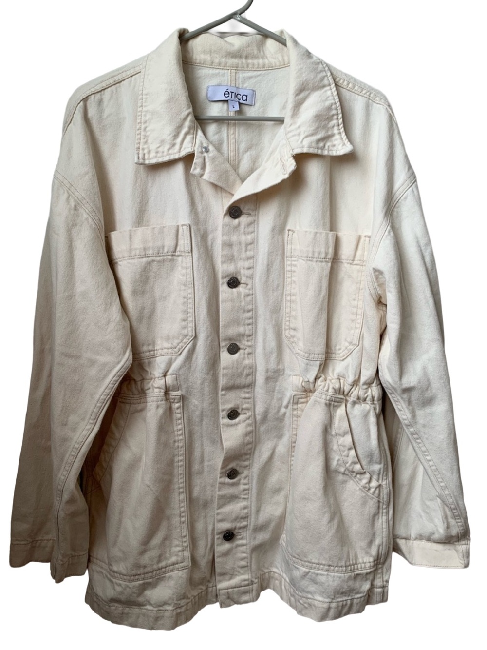 ETICA Women’s Cream Button Front Long Sleeve Anorak Jean Jacket